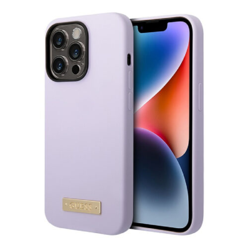 Guess Silicone Logo Plate MagSafe Case for iPhone 14 Pro Max