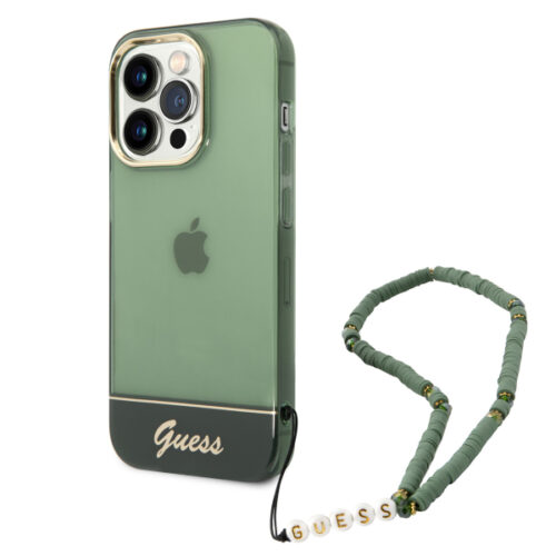 Guess iPhone 14 Pro Max Hardcase Backcover with Translucent Pearl Strap